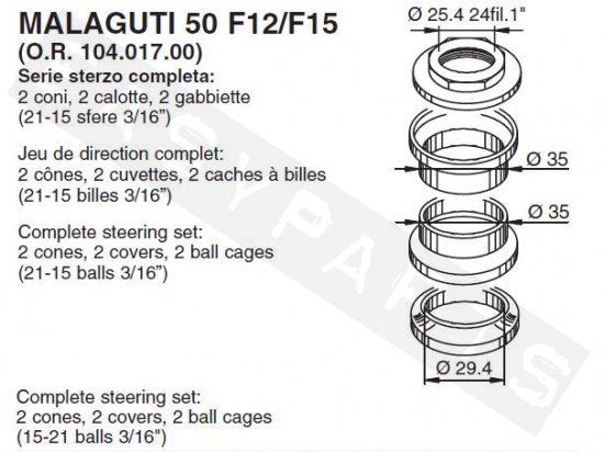 Steering-Head Bearing Kit BUZZETTI Malaguti F12 <-2007/ F15